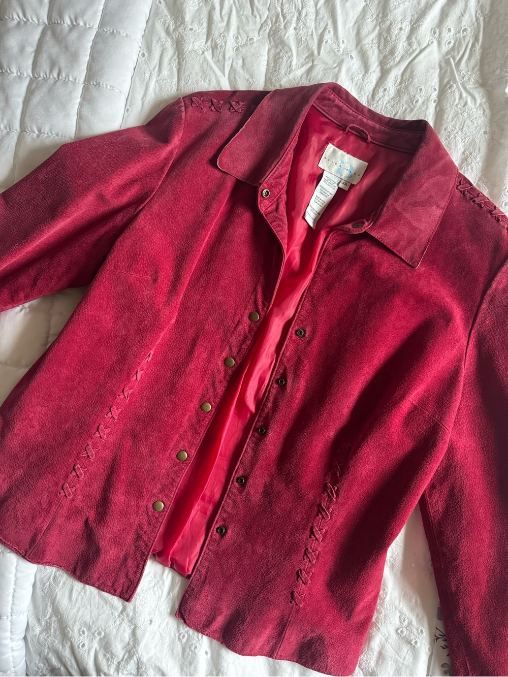 Alice Blue Magenta Suede Snap-Front Jacket